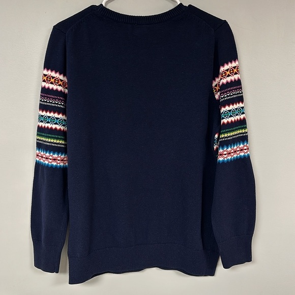 Super Cute Gap Long Sleeve Navy Blue Fair Isle Pullover Cotton Blend Sweater,  L - Picture 3 of 5
